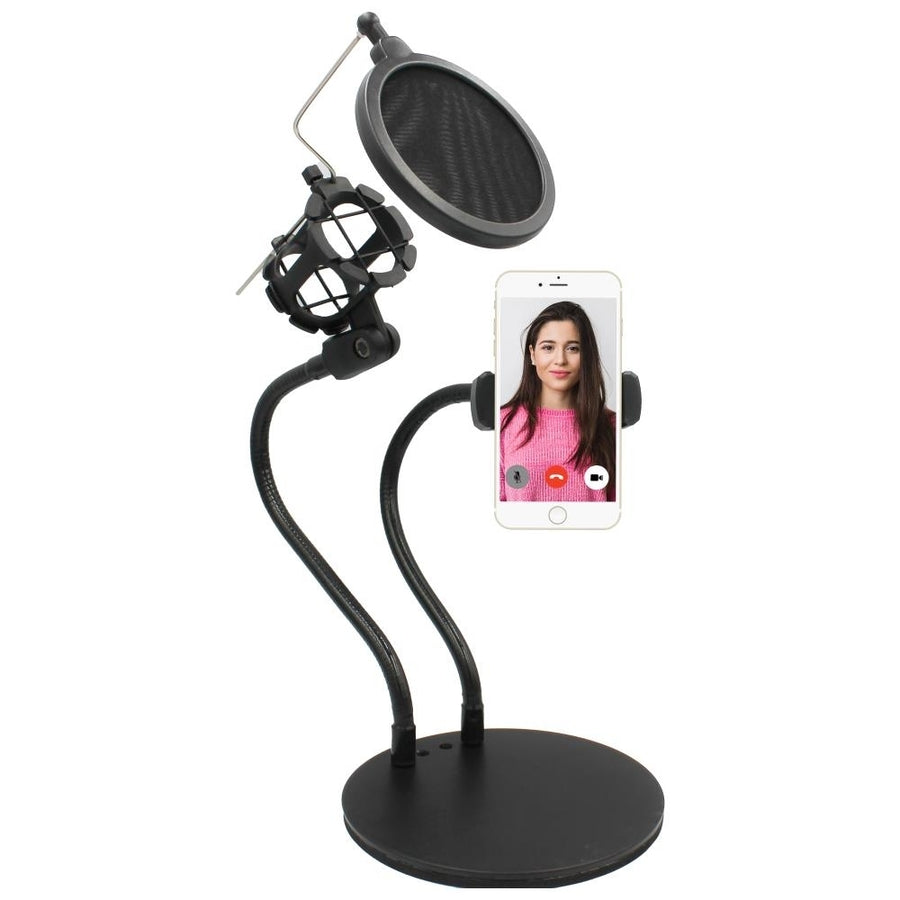 Phone Holder with Microphone Pop Filter - Live StreamSocial Media and Studio Recording - Flexible Gooseneck Mic Arm by Image 1