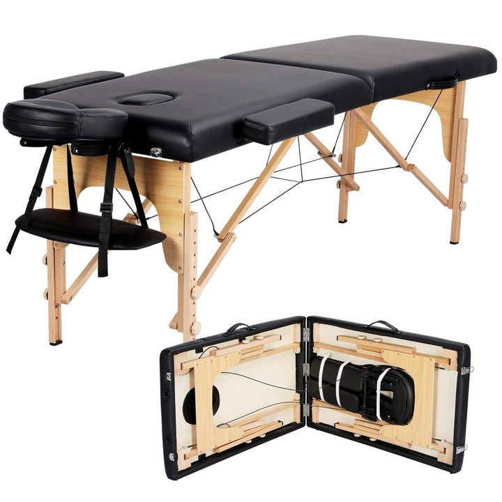 Yaheetech Spa Bed Portable Lash Bed Massage Bed Foldable Spa Tables Adjustable 2 Fold with Non-Woven Bag Black Image 1