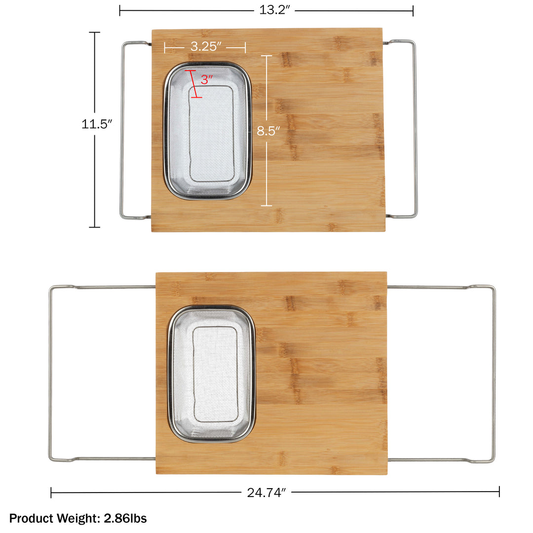 Cutting Board with Strainer - 2 in 1 Adjustable Bamboo Chopping Board with Removable Stainless Steel Colander for Over Image 3