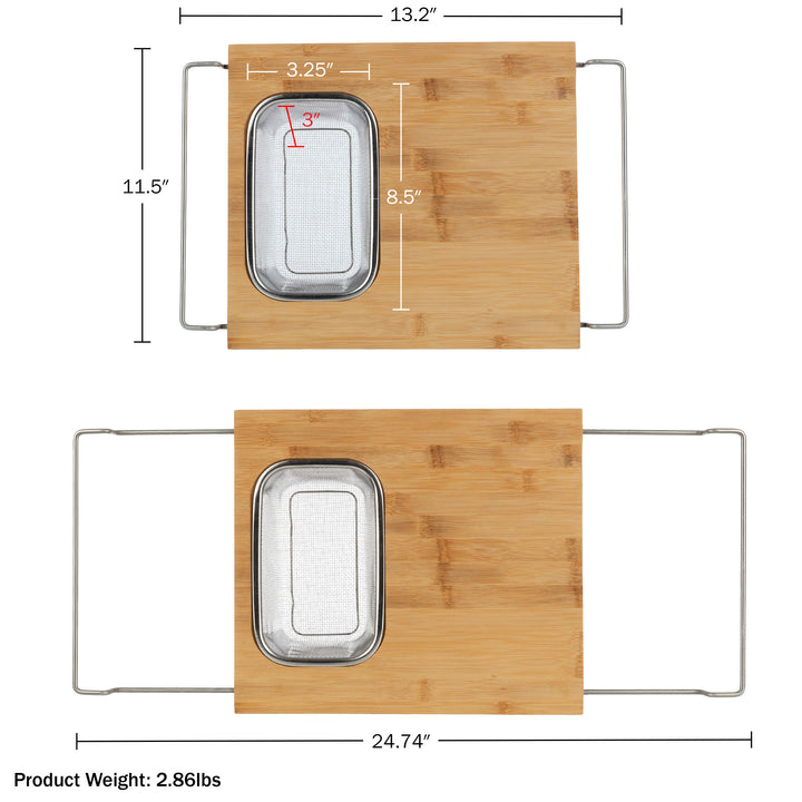 Cutting Board with Strainer - 2 in 1 Adjustable Bamboo Chopping Board with Removable Stainless Steel Colander for Over Image 3