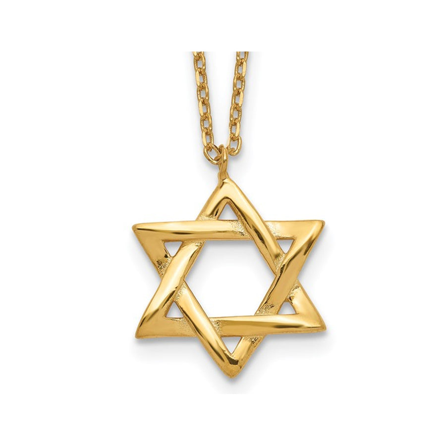 Yellow Plated Sterling Silver Star of David Pendant Necklace with Chain (16.5 Inches) Image 1