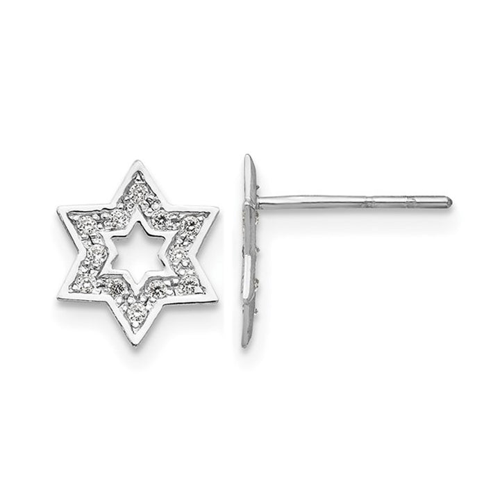 14K White Gold Star of David Post Earrings with Cubic Zirconia (CZ) Image 1