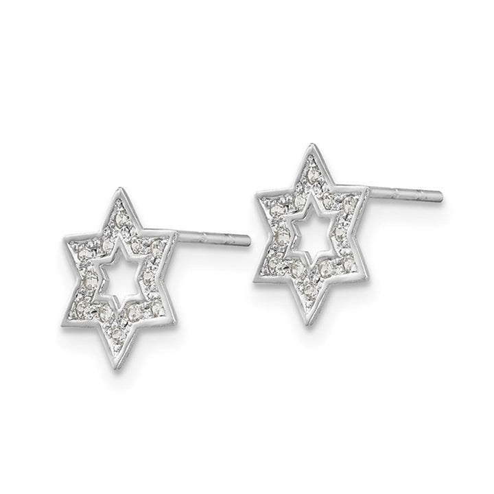 14K White Gold Star of David Post Earrings with Cubic Zirconia (CZ) Image 4