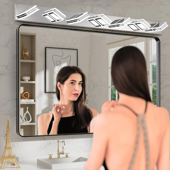 ExBrite 7-Light Chrome LED Makeup Mirror Light Modern Stainless Steel Fixture Image 4