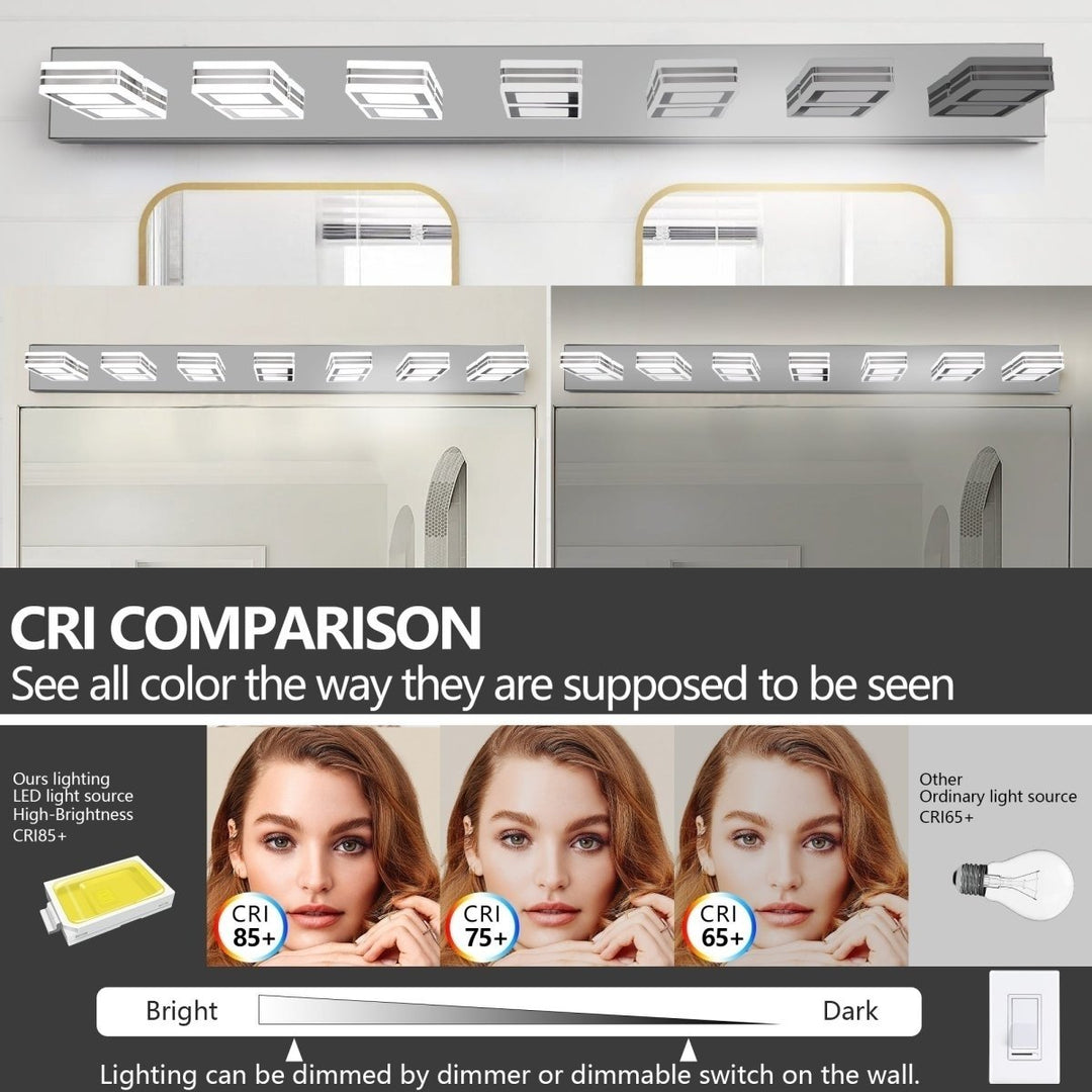 ExBrite 7-Light Chrome LED Makeup Mirror Light Modern Stainless Steel Fixture Image 7