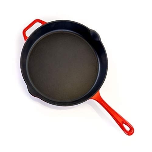 MegaChef 10.25 inch Enameled Cast Iron Skillet Red Cookware Kitchen Tool Image 1