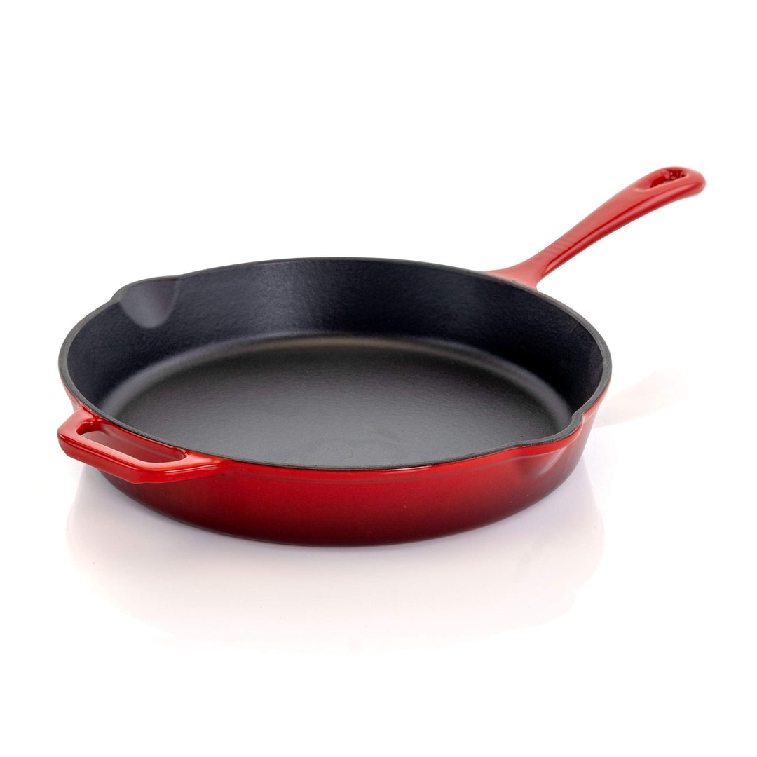 MegaChef 10.25 inch Enameled Cast Iron Skillet Red Cookware Kitchen Tool Image 3