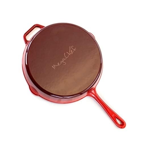 MegaChef 10.25 inch Enameled Cast Iron Skillet Red Cookware Kitchen Tool Image 6