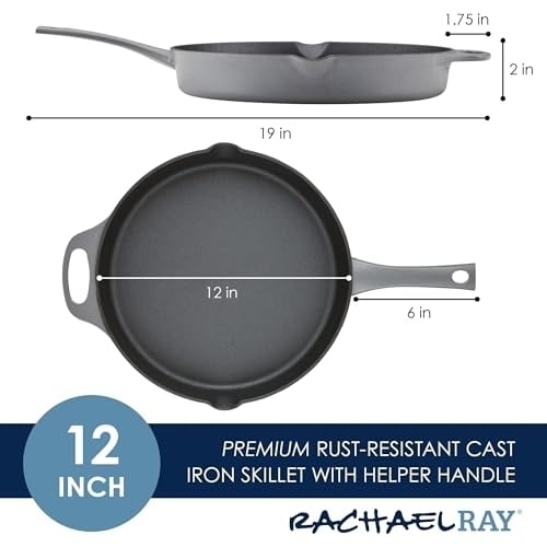 Rachael Ray 12 Inch Cast Iron Skillet Grey Non-Stick Pre-Seasoned Cookware Image 4