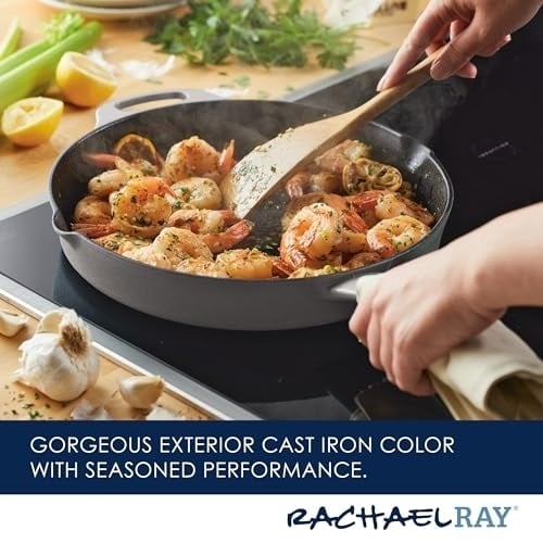 Rachael Ray 12 Inch Cast Iron Skillet Grey Non-Stick Pre-Seasoned Cookware Image 7