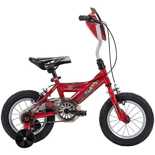 Huffy Disney Cars Kid Bicycle Quick Connect AssemblyHandlebar Plaque with Sounds and Training Wheels12 In. Red- Image 1