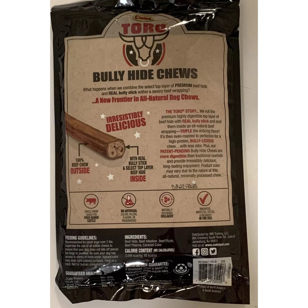 Cadet Toro Bully Hide Sticks All-Natural Dog Chews 9"-12" (Pack of 12) Image 3