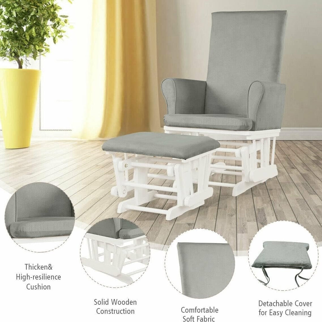 Costzon Baby Glider and Ottoman Cushion Set Wood Baby Rocker Nursery Furniture for Napping Nursing Reading Upholstered Image 3