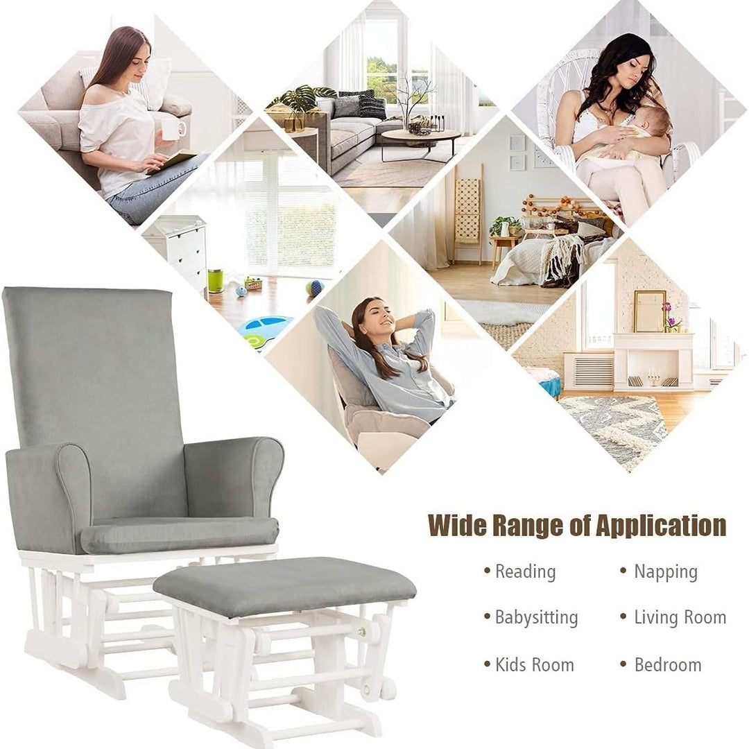 Costzon Baby Glider and Ottoman Cushion Set Wood Baby Rocker Nursery Furniture for Napping Nursing Reading Upholstered Image 7