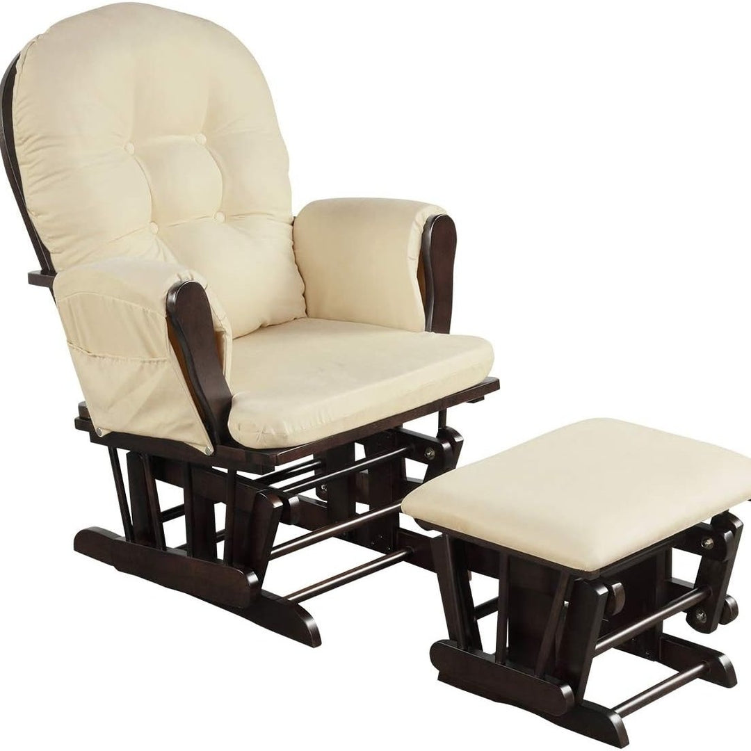 Costzon Nursery Glider with Ottoman Upholstered Comfort Glider Rocker with Padded Cushion Storage Pocket Solid Wood Base Image 7