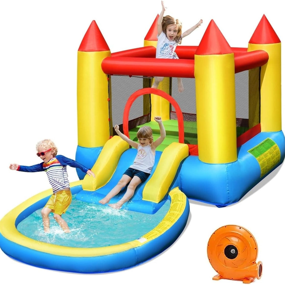 Costzon Inflatable Water Slide Bounce House with Ball Pit and Splash Pool Bouncy Jump Castle for Kids Backyard Fun with Image 1