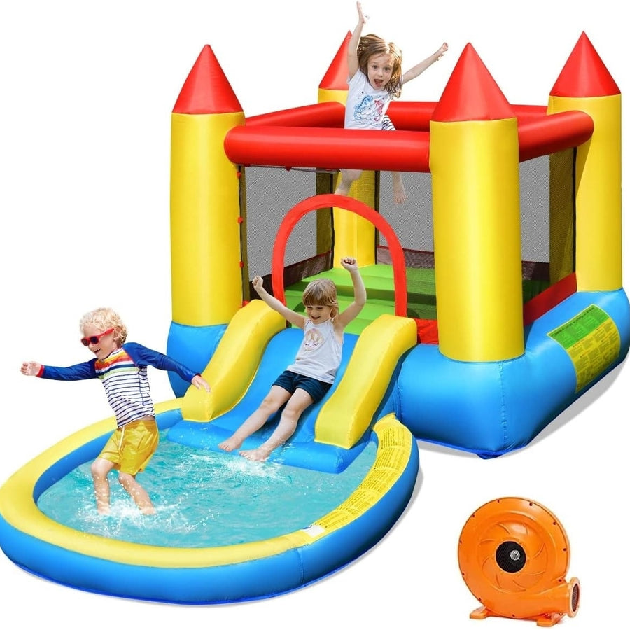 Costzon Inflatable Water Slide Bounce House with Ball Pit and Splash Pool Bouncy Jump Castle for Kids Backyard Fun with Image 1