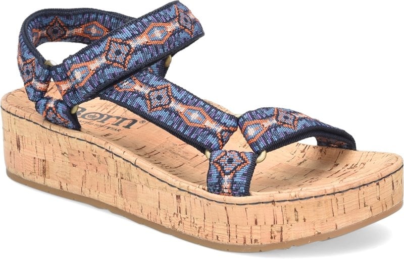 Born Sirena Sandal Navy Multicolor Fabric BR0035474 Cork Footbed Womens 7.5 Image 1