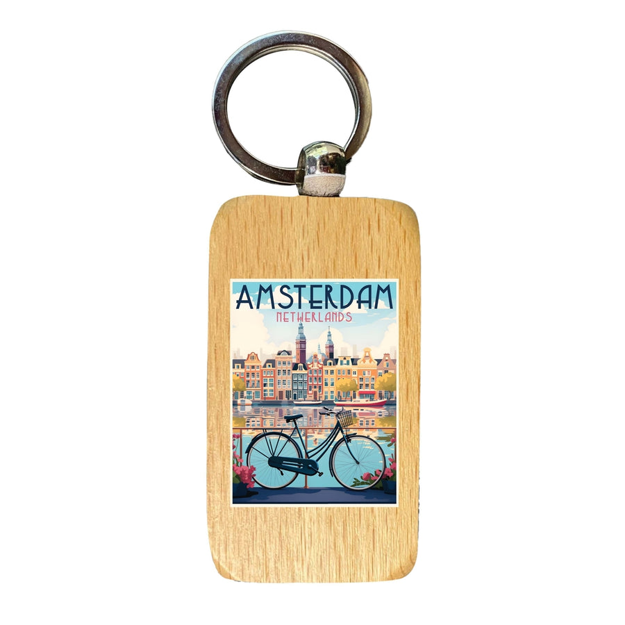 Amsterdam Netherlands Design A Souvenir 2.5x1-Inch Souvenir Wooden Keychain Image 1