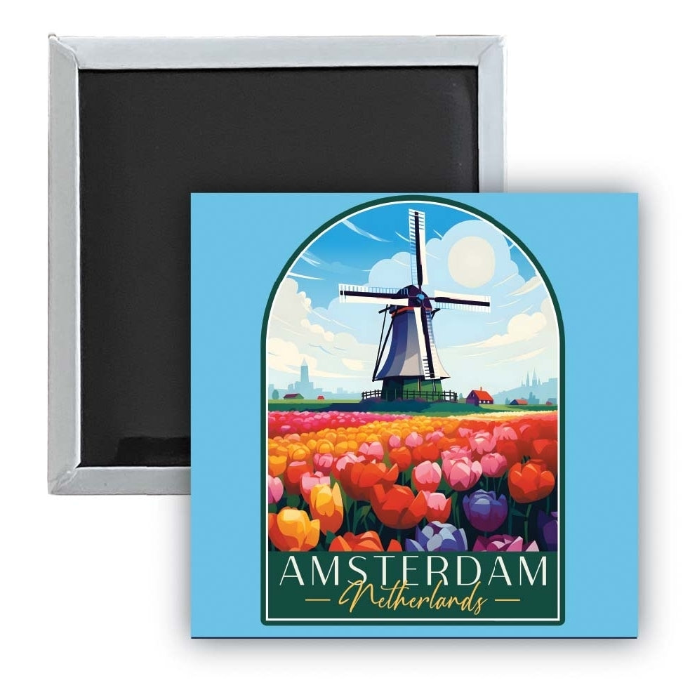 Amsterdam Netherlands Design B Souvenir 2.5 x 2.5-Inch Fridge Magnet Image 1