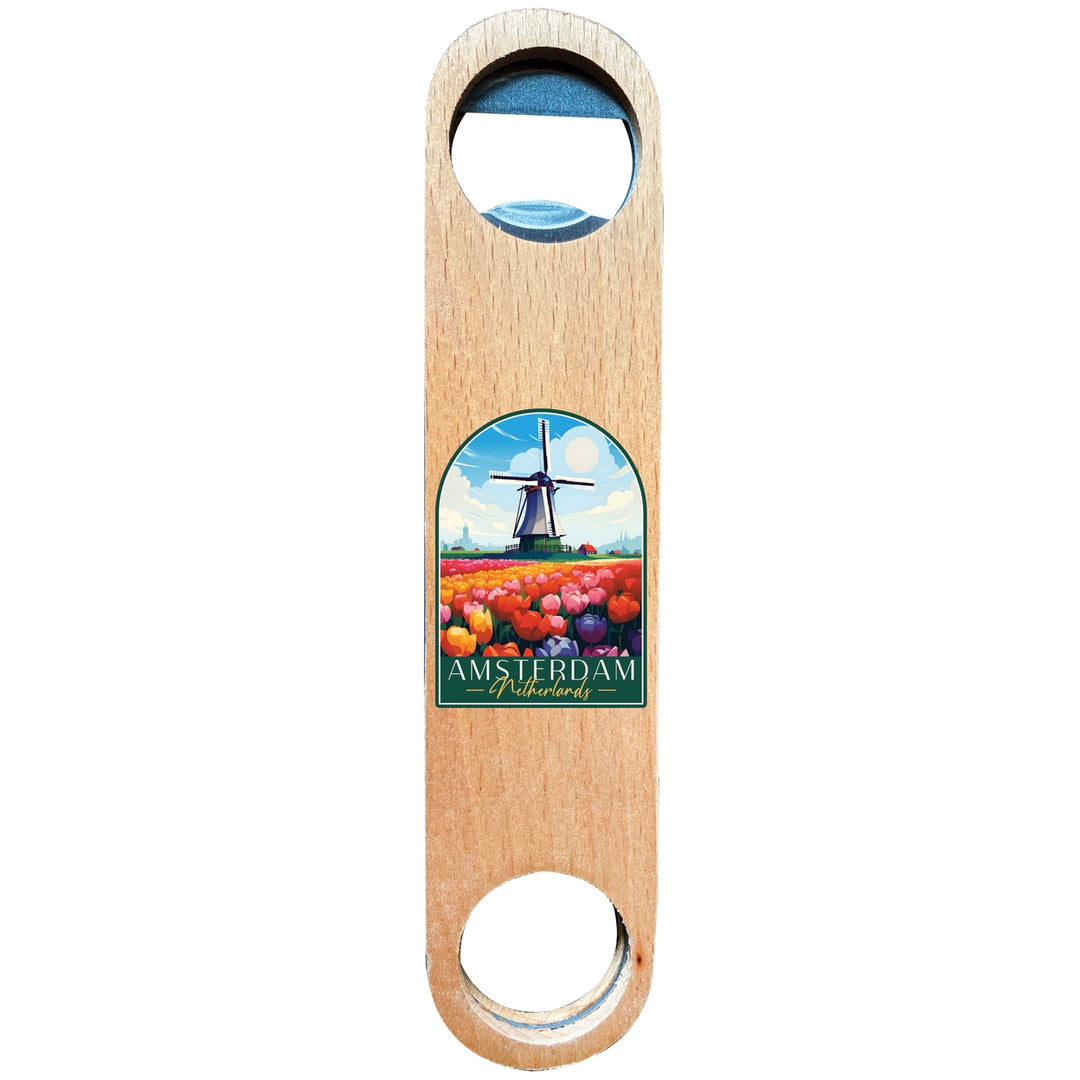 Amsterdam Netherlands Design B Souvenir Wooden Bottle Opener Image 1