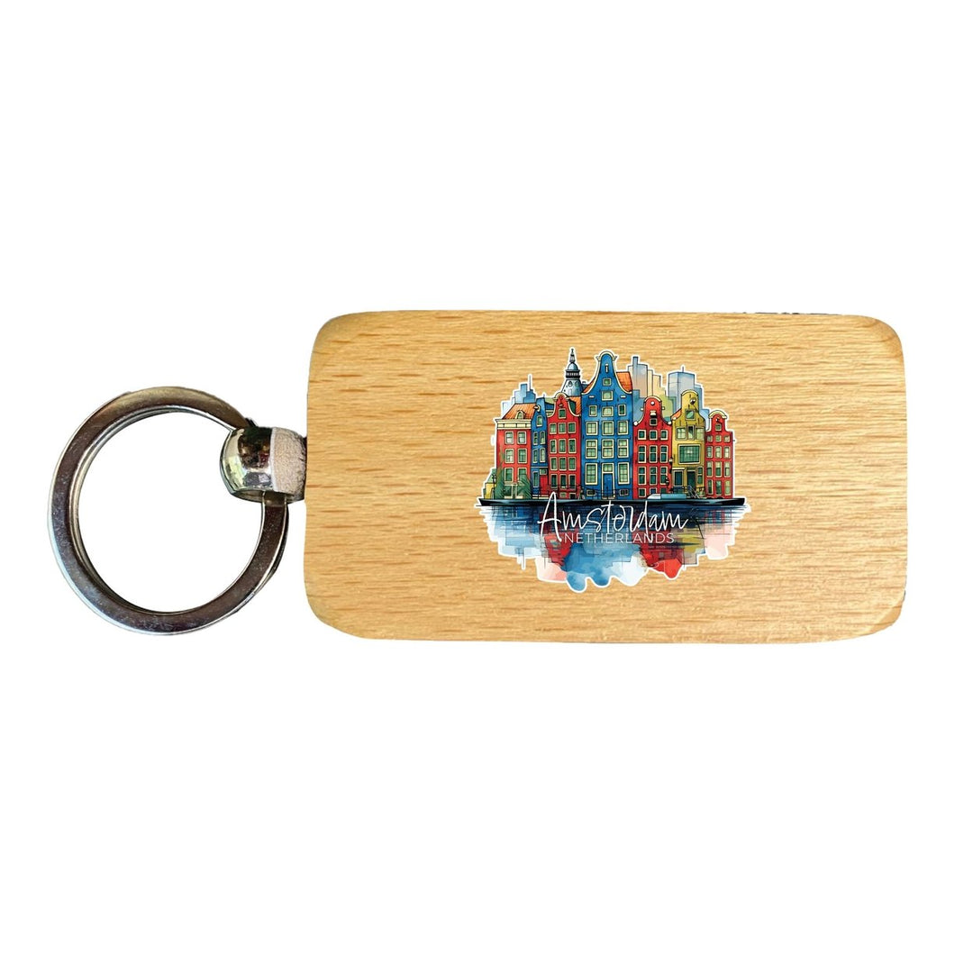 Amsterdam Netherlands Design C Souvenir 2.5x1-Inch Souvenir Wooden Keychain Image 1