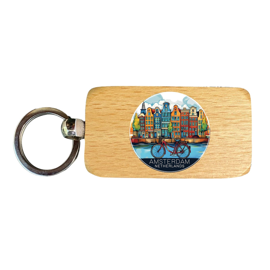 Amsterdam Netherlands Design D Souvenir 2.5x1-Inch Souvenir Wooden Keychain Image 1