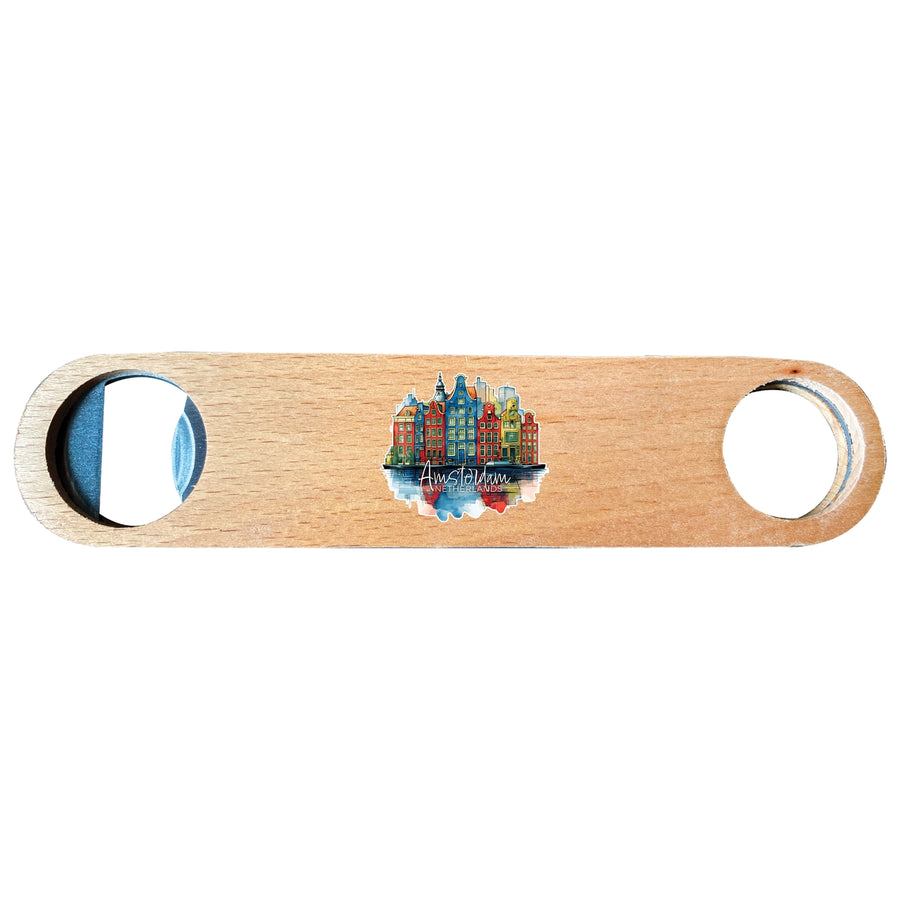 Amsterdam Netherlands Design C Souvenir Wooden Bottle Opener Image 1