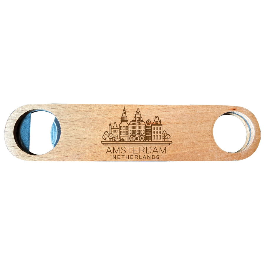 Amsterdam Netherlands Souvenir Engraved Wooden Bottle Opener Image 1