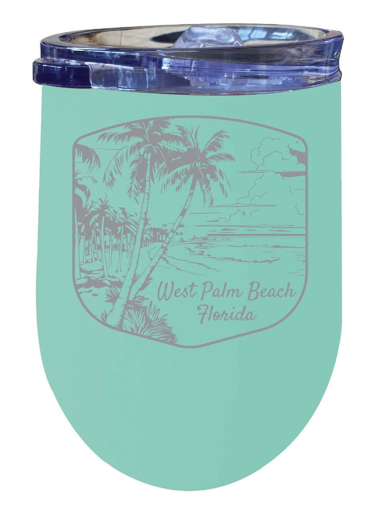 West Palm Beach Souvenir 12 oz Engraved Insulated Wine Stainless Steel Tumbler Rainbow Glitter Gray Image 4