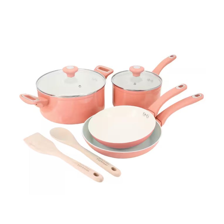 Martha Stewart Rexford 8 Piece Coral Ceramic Nonstick Cookware Set Aluminum Image 1