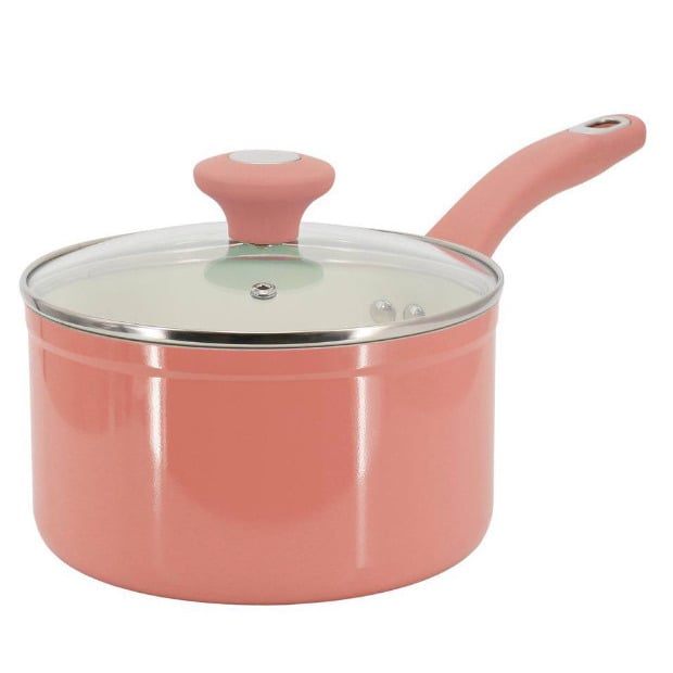 Martha Stewart Rexford 8 Piece Coral Ceramic Nonstick Cookware Set Aluminum Image 4