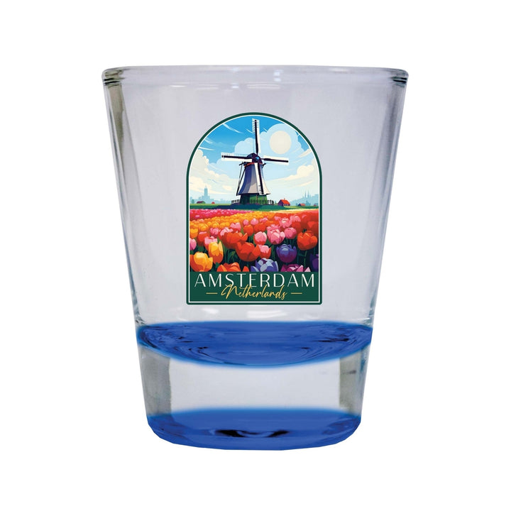 Amsterdam Netherlands Design B Souvenir 2 Ounce Shot Glass Round Image 1