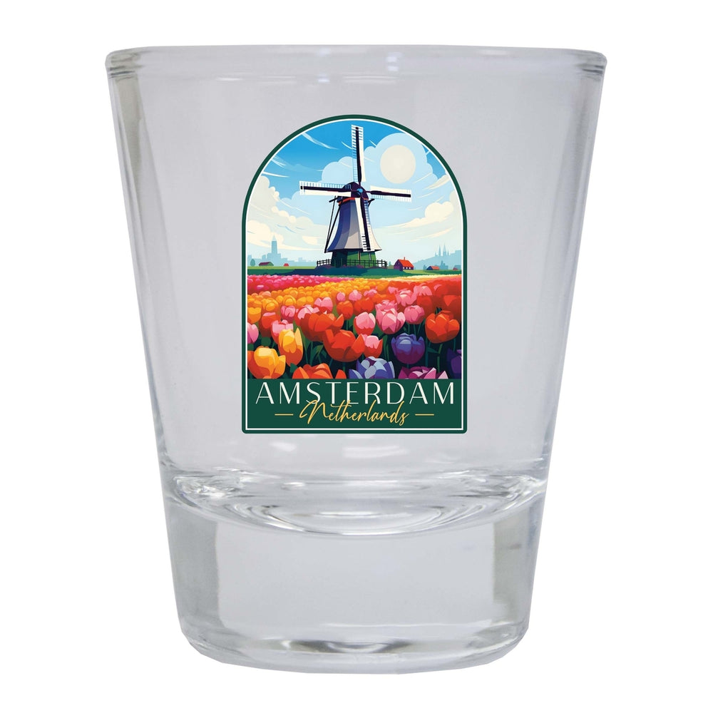 Amsterdam Netherlands Design B Souvenir 2 Ounce Shot Glass Round Image 2