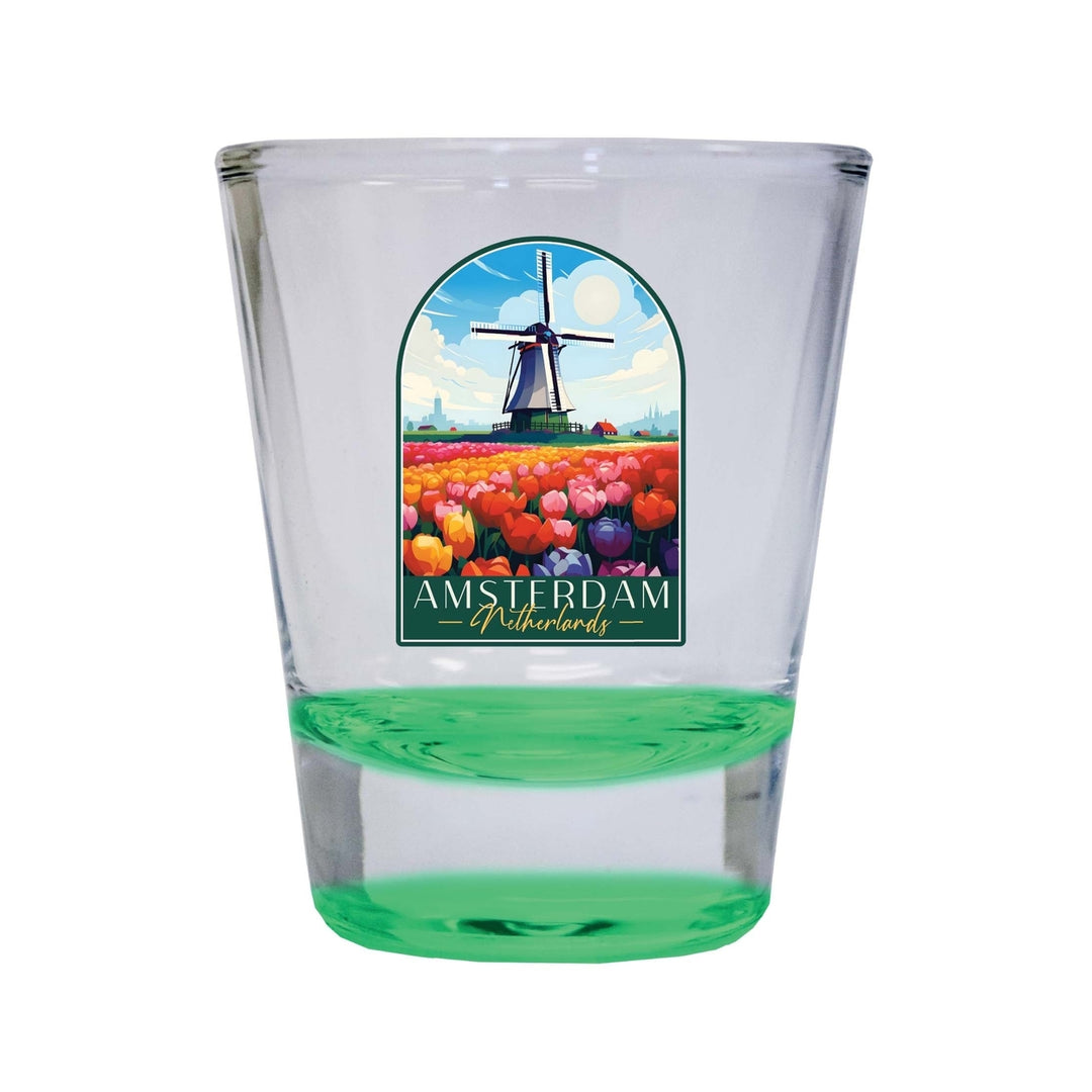 Amsterdam Netherlands Design B Souvenir 2 Ounce Shot Glass Round Image 3