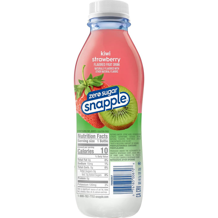 SNAPPLE Kiwi Strawberry - Zero Sugar473ml (Pack of 12 Bottles) Image 2