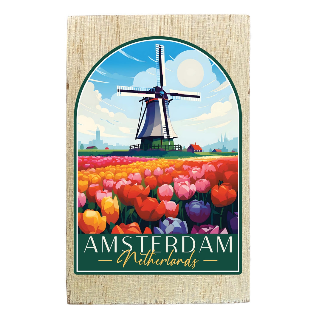 Amsterdam Netherlands Design B Souvenir Wooden 2" x 3" Fridge Magnet Image 1