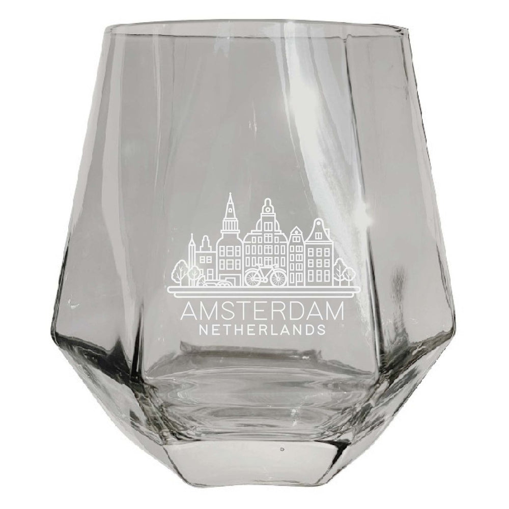 Amsterdam Netherlands Souvenir Stemless Diamond Wine Glass Engraved 15 oz Image 2