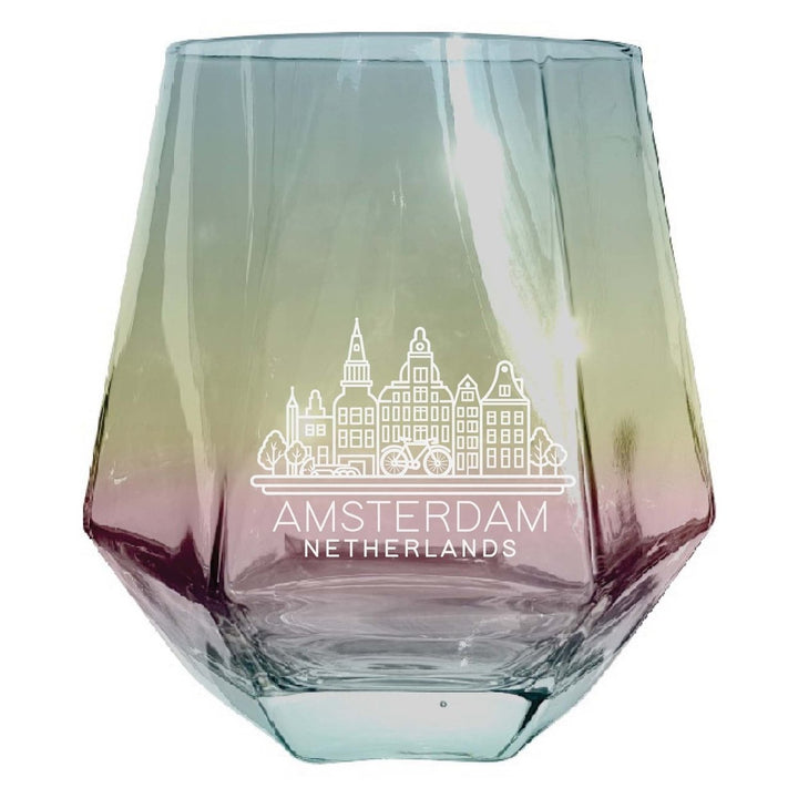 Amsterdam Netherlands Souvenir Stemless Diamond Wine Glass Engraved 15 oz Image 3