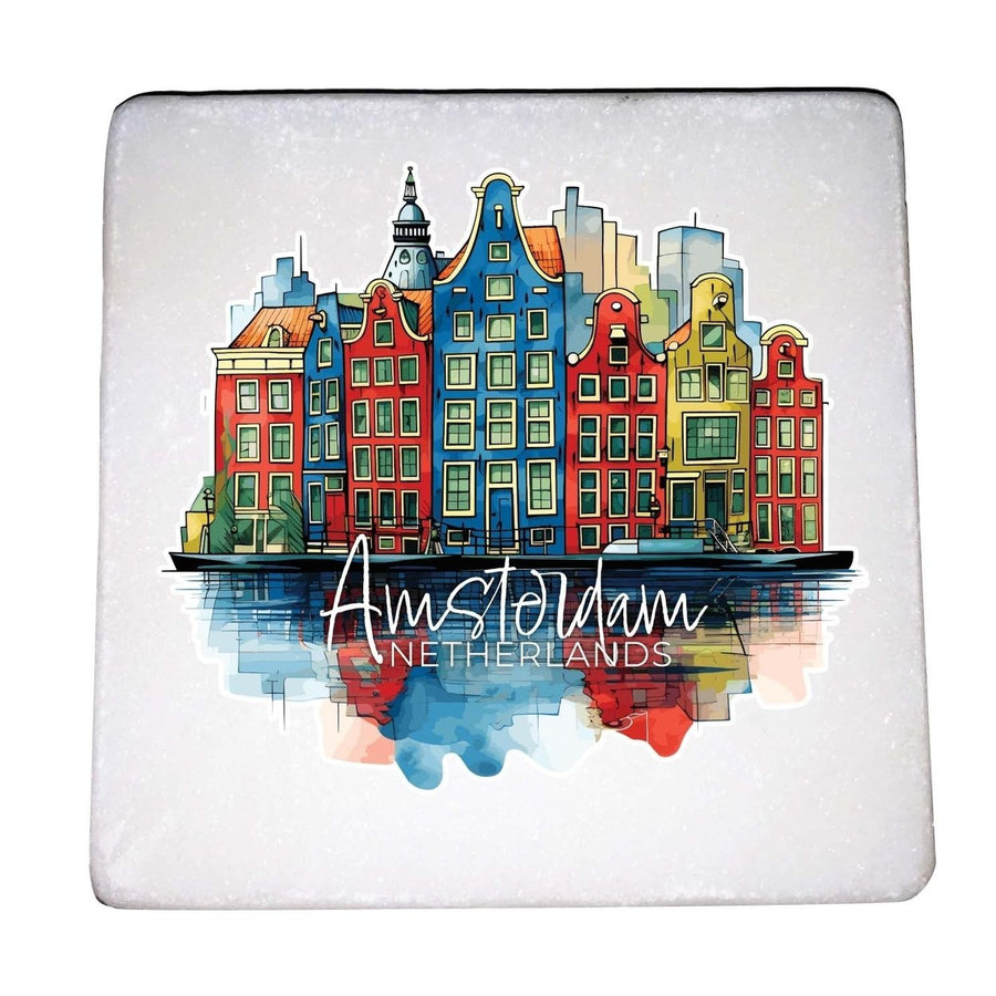 Amsterdam Netherlands Design C Souvenir 4x4-Inch Coaster Marble 4 Pack Image 1