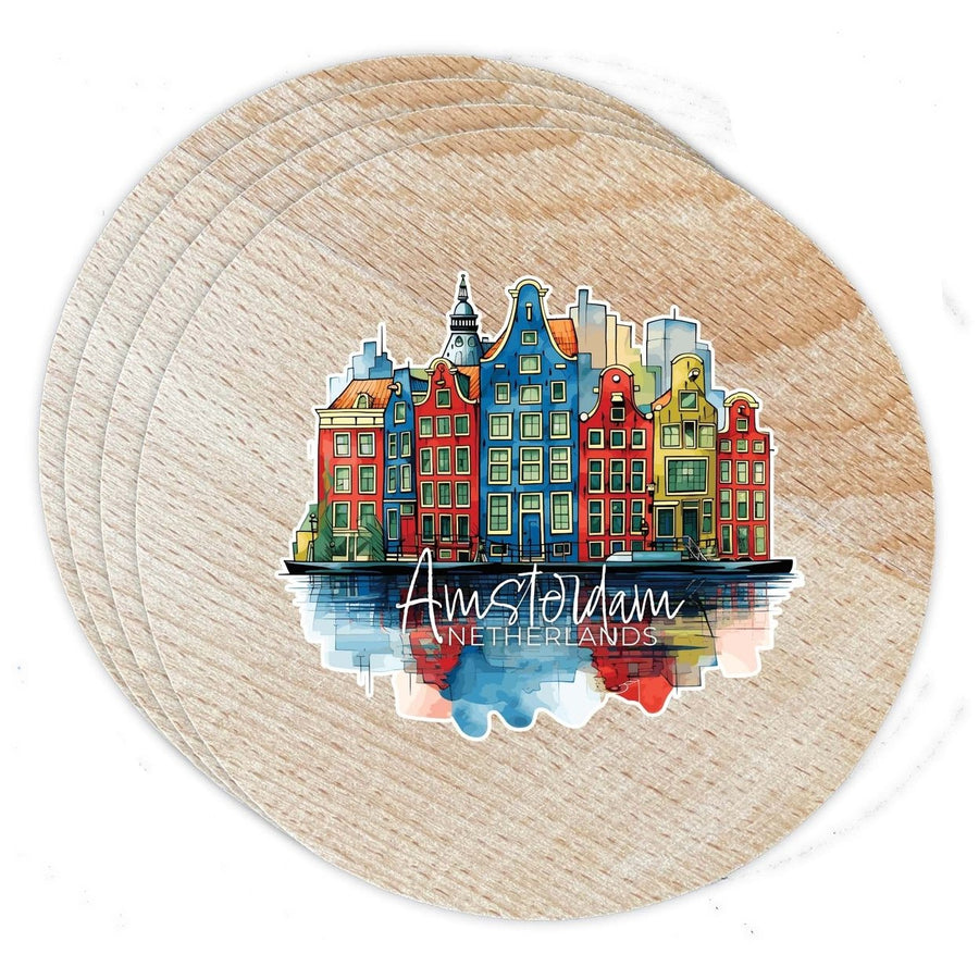 Amsterdam Netherlands Design C Souvenir Coaster Wooden 3.5 x 3.5-Inch 4 Pack Image 1