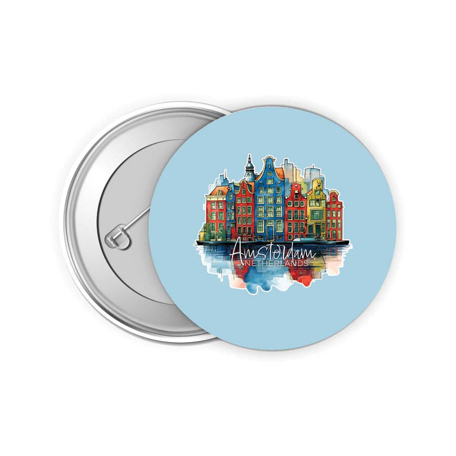 Amsterdam Netherlands Design C Souvenir Small 2-Inch Button Pin 4 Pack Image 1