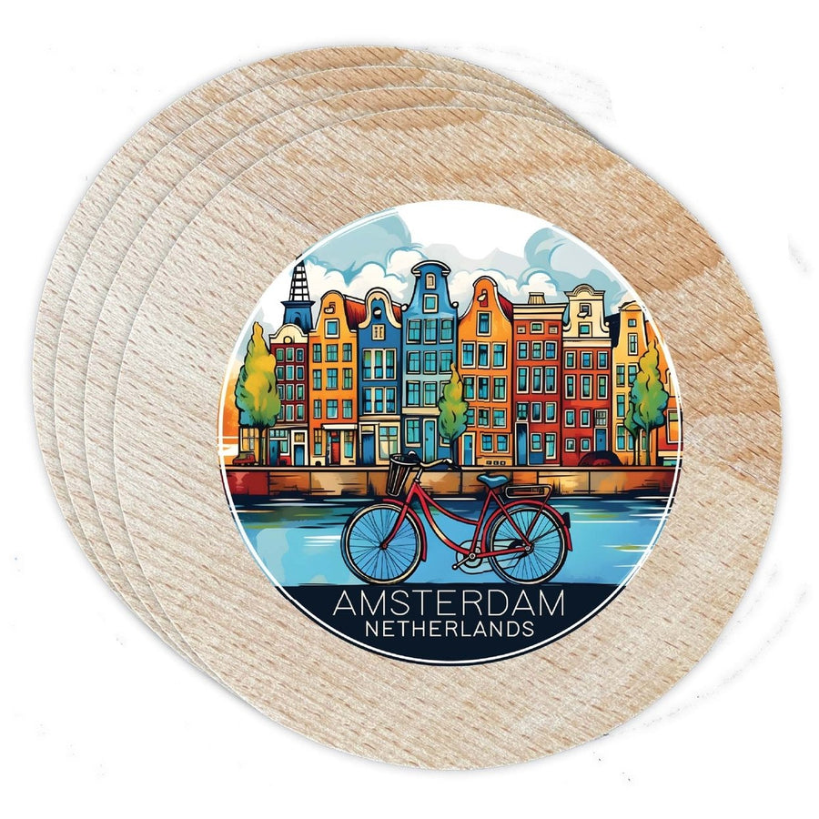 Amsterdam Netherlands Design D Souvenir Coaster Wooden 3.5 x 3.5-Inch 4 Pack Image 1