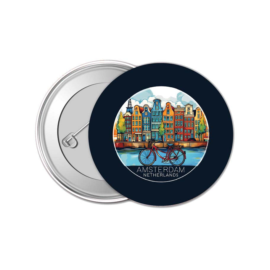 Amsterdam Netherlands Design D Souvenir Small 1-Inch Button Pin 4 Pack Image 1