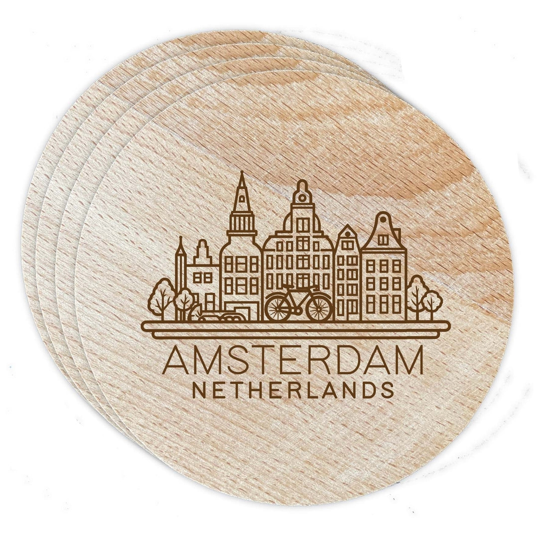 Amsterdam Netherlands Souvenir Etched Coaster Wooden 3.5 x 3.5-Inch 4 Pack Image 1