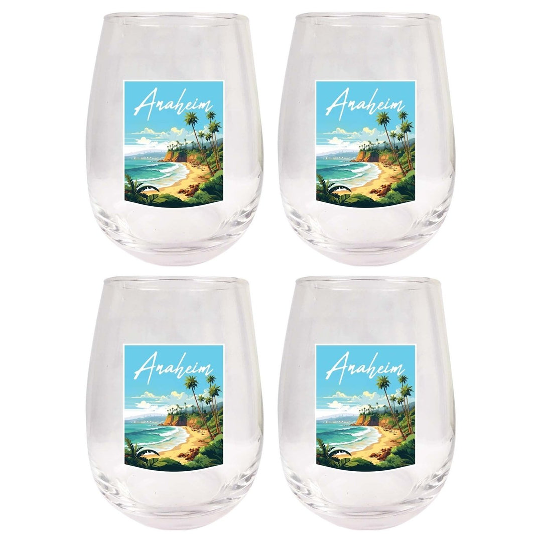 Anaheim California Design B Souvenir 15 oz Stemless Wine Glass 4-Pack Image 1