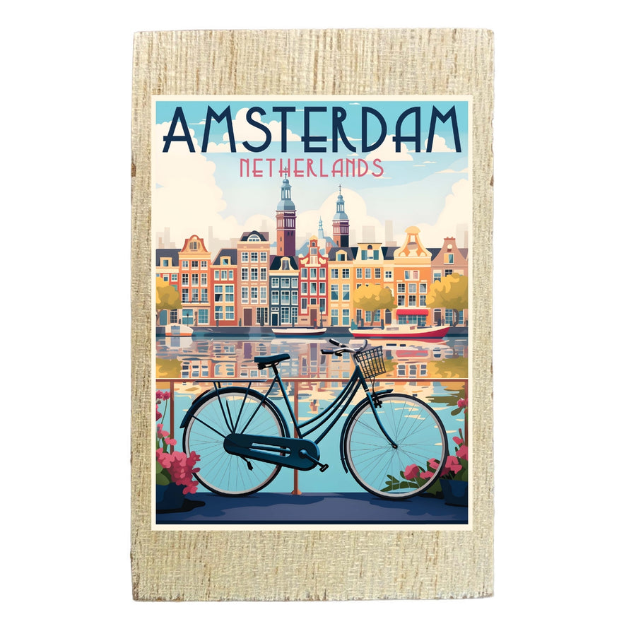 Amsterdam Netherlands Design A Souvenir Wooden 2" x 3" Fridge Magnet Image 1