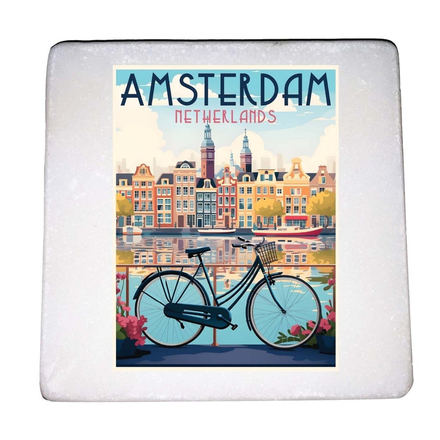 Amsterdam Netherlands Design A Souvenir 4x4-Inch Coaster Marble 4 Pack Image 1