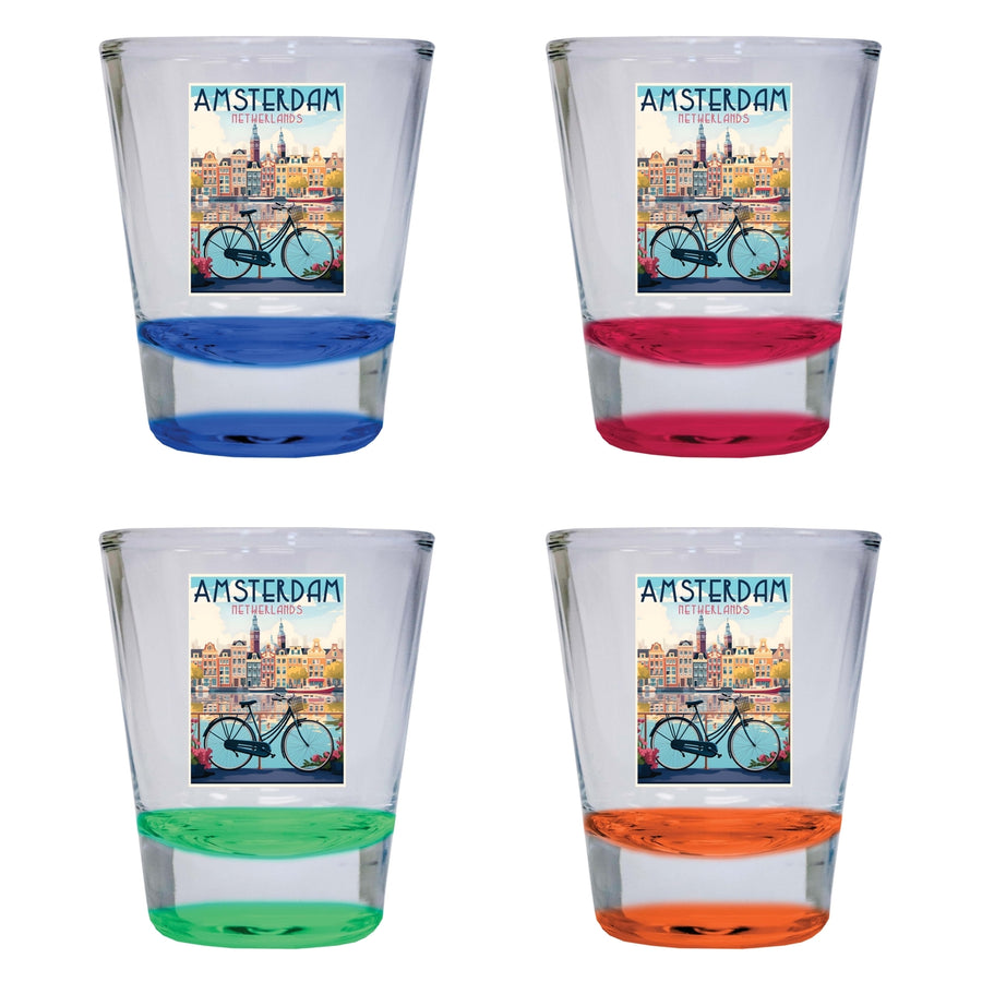 Amsterdam Netherlands Design A Souvenir 2 Ounce Shot Glass Round 4-Pack Multicolor Image 1