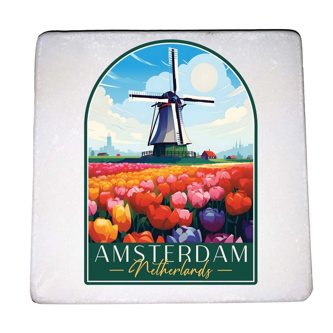 Amsterdam Netherlands Design B Souvenir 4x4-Inch Coaster Marble 4 Pack Image 1